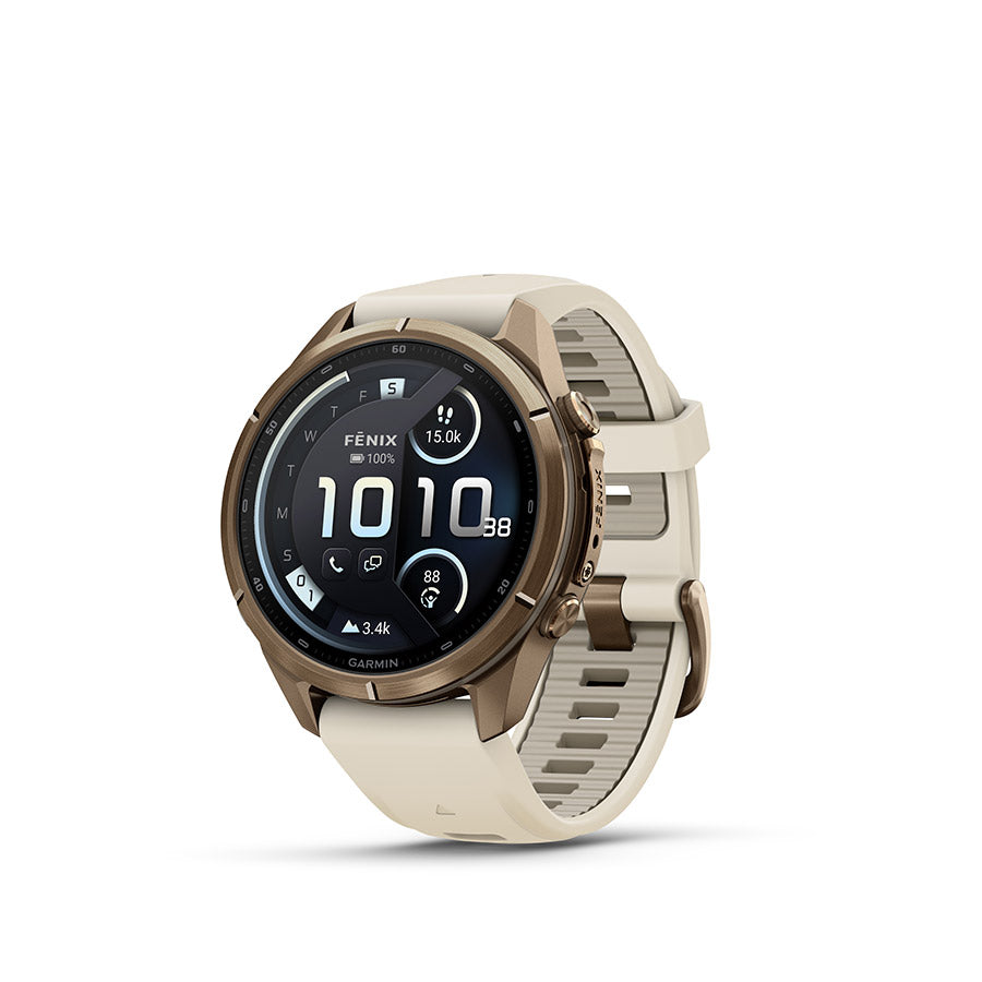 fenix 9 Pro inReach 43mm, Watch, Watch Color: Gold, Wristband: Cream/ French Grey - Silicone