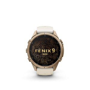 fenix 9 Pro inReach 43mm, Watch, Watch Color: Gold, Wristband: Cream/ French Grey - Silicone