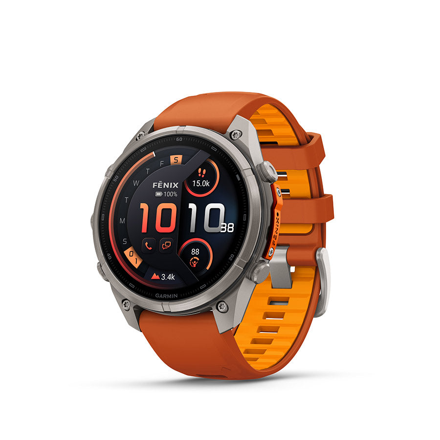 fenix 9 Pro inReach 47mm, Watch, Watch Color: Titanium, Wristband: Autumn Orange / Spark Orange - Silicone