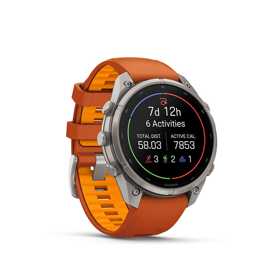 fenix 9 Pro inReach 47mm, Watch, Watch Color: Titanium, Wristband: Autumn Orange / Spark Orange - Silicone