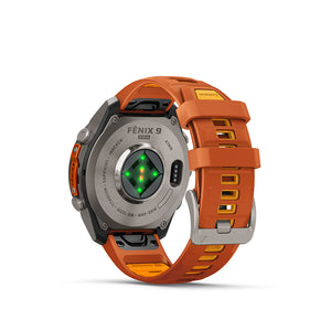 fenix 9 Pro inReach 47mm, Watch, Watch Color: Titanium, Wristband: Autumn Orange / Spark Orange - Silicone
