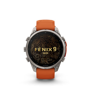fenix 9 Pro inReach 47mm, Watch, Watch Color: Titanium, Wristband: Autumn Orange / Spark Orange - Silicone