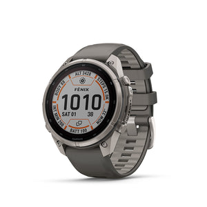fenix 9 Pro inReach Solar 47mm, Watch, Watch Color: Titanium, Wristband: Pebble Grey/ Silver Grey - Silicone
