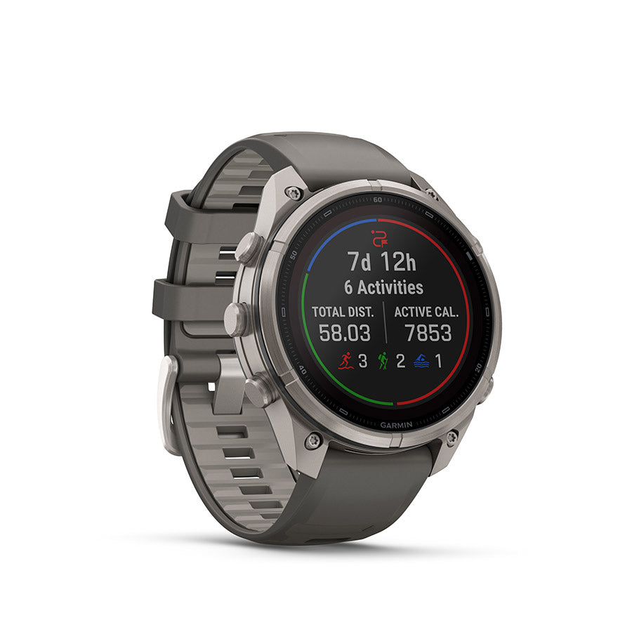 fenix 9 Pro inReach Solar 47mm, Watch, Watch Color: Titanium, Wristband: Pebble Grey/ Silver Grey - Silicone