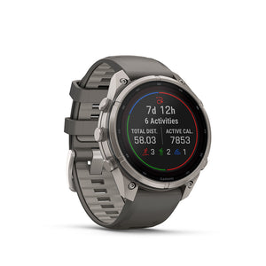 fenix 9 Pro inReach Solar 47mm, Watch, Watch Color: Titanium, Wristband: Pebble Grey/ Silver Grey - Silicone
