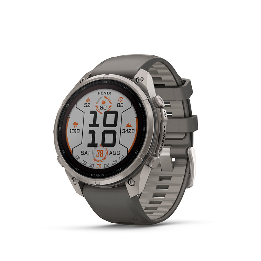 fenix 9 Pro Solar 47mm, Watch, Watch Color: Titanium, Wristband: Pebble Grey/ Silver Grey - Silicone