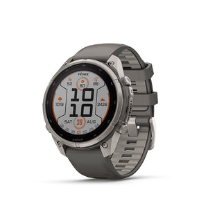 fenix 9 Pro Solar 47mm, Watch, Watch Color: Titanium, Wristband: Pebble Grey/ Silver Grey - Silicone