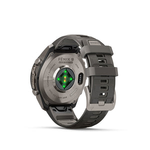 fenix 9 Pro Solar 47mm, Watch, Watch Color: Titanium, Wristband: Pebble Grey/ Silver Grey - Silicone