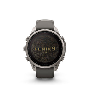fenix 9 Pro Solar 47mm, Watch, Watch Color: Titanium, Wristband: Pebble Grey/ Silver Grey - Silicone