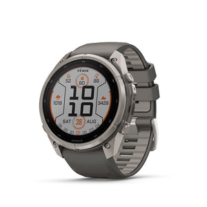 fenix 9 Pro Solar 51mm, Watch, Watch Color: Titanium, Wristband: Pebble Grey/ Silver Grey - Silicone