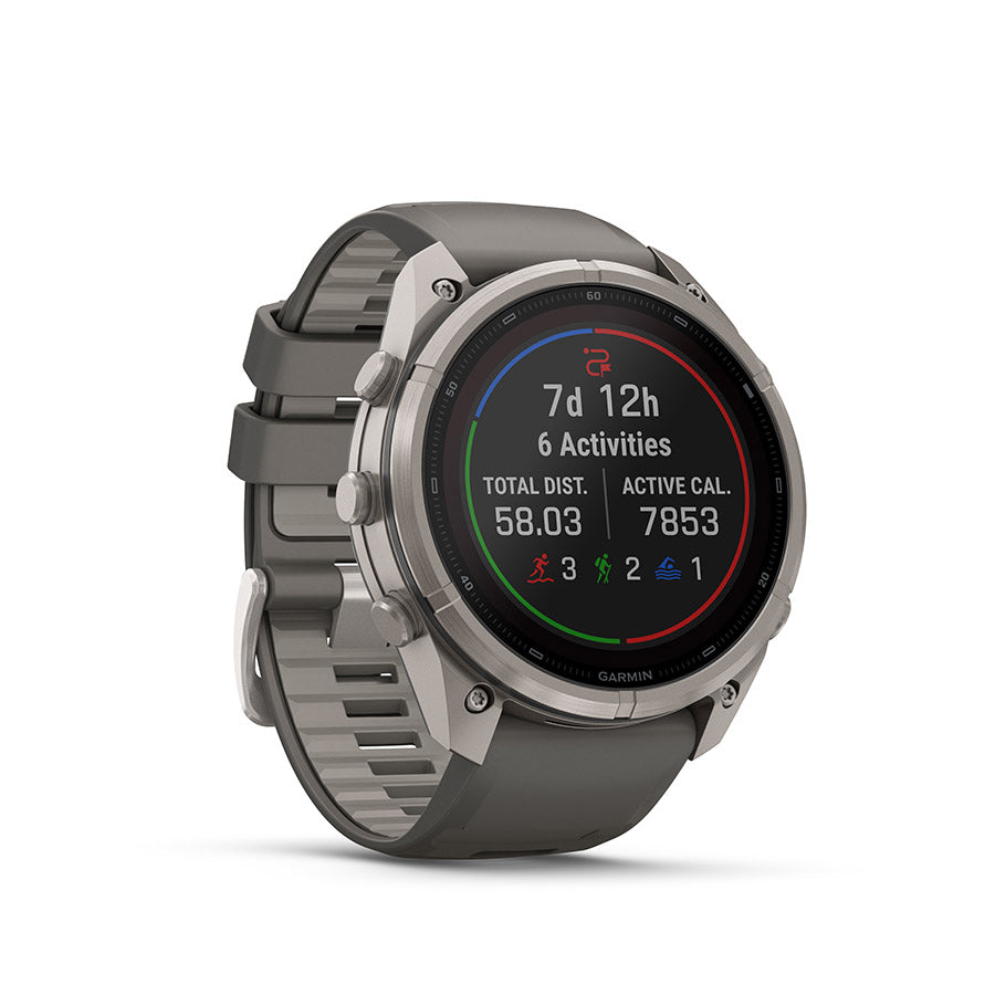 fenix 9 Pro Solar 51mm, Watch, Watch Color: Titanium, Wristband: Pebble Grey/ Silver Grey - Silicone