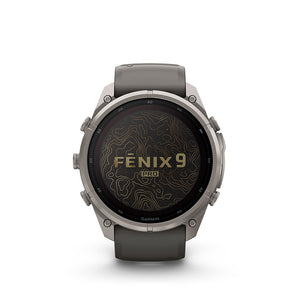 fenix 9 Pro Solar 51mm, Watch, Watch Color: Titanium, Wristband: Pebble Grey/ Silver Grey - Silicone